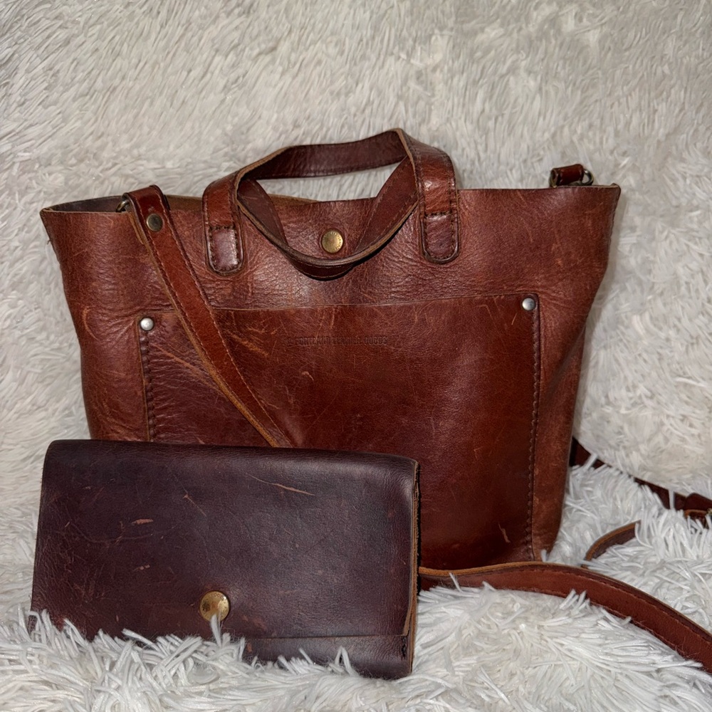 Brown Leather Tote and Wallet Set